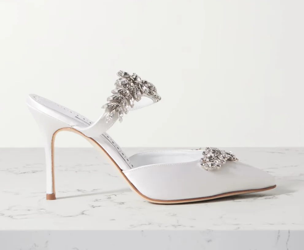 

Women Shoes Crystal-Embellished Satin Mules