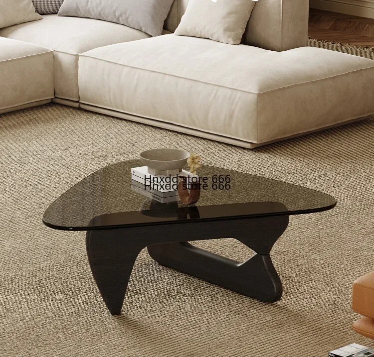 Glass coffee table Living room Home Solid wood triangle coffee table Internet celebrity