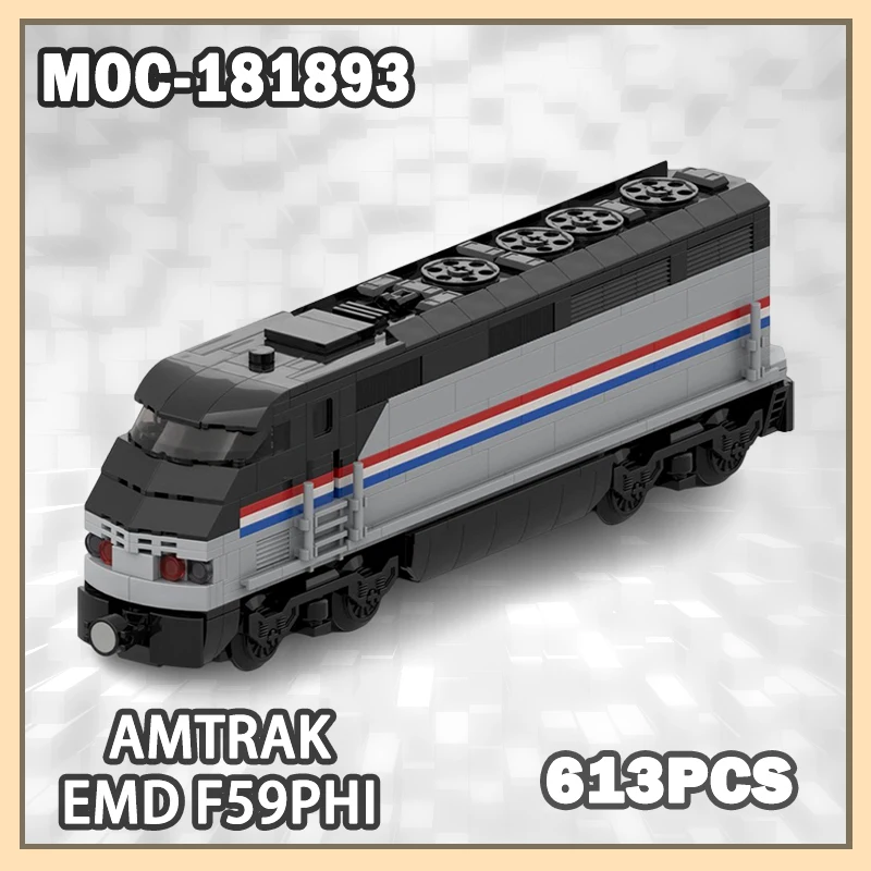 

MOC- 181893 Строительный блок Amtrak EMD F59PHI, прочные модели плоских автомобилей, сделай сам, кирпичная сборка, поезда, демонстрационные игрушки, подарки, 613 шт.