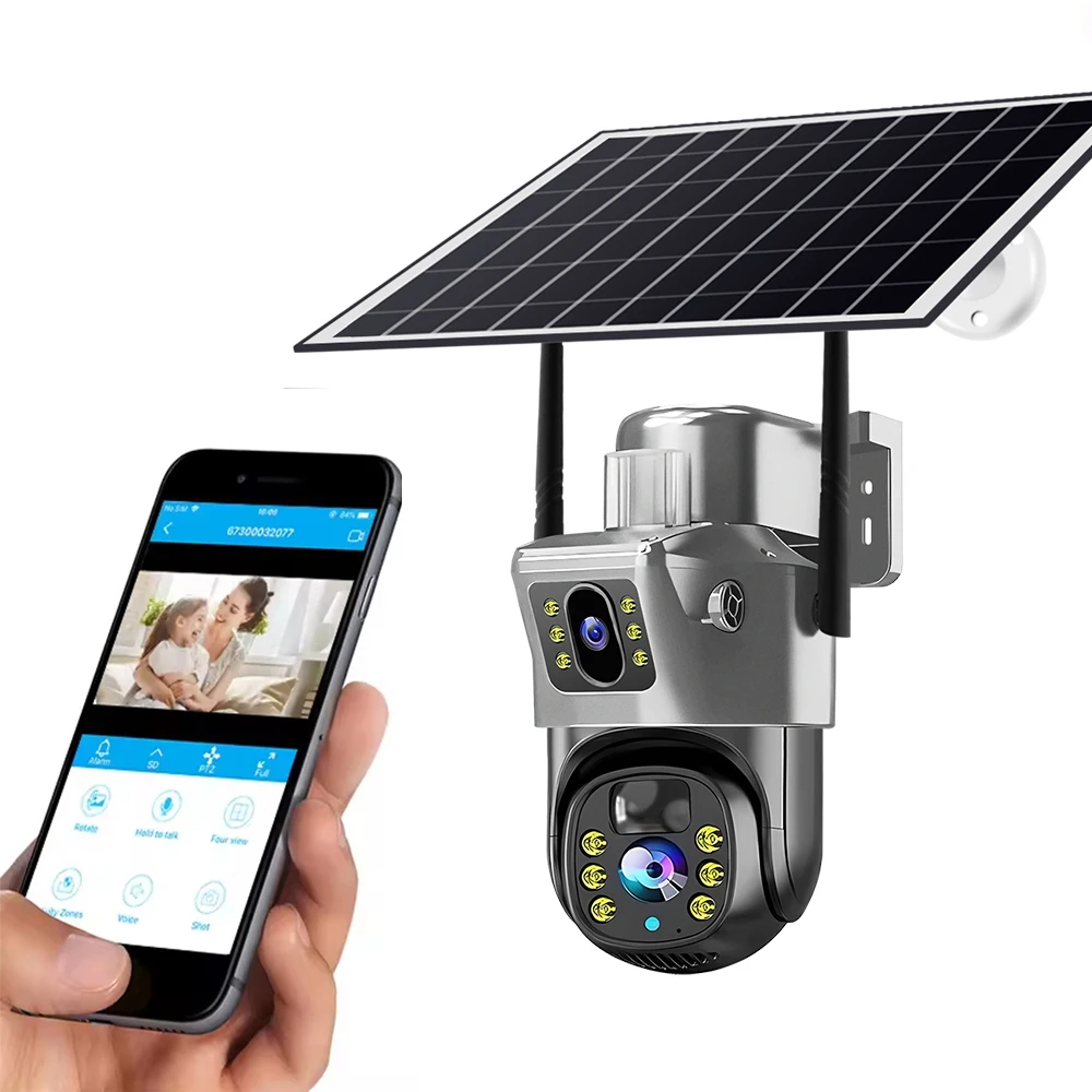 

2k Solar Camera Outdoor Alarm Linkage Dual Lens Ptz Humanoid Tracking Wireless Security Wifi Cctv Solar Camera