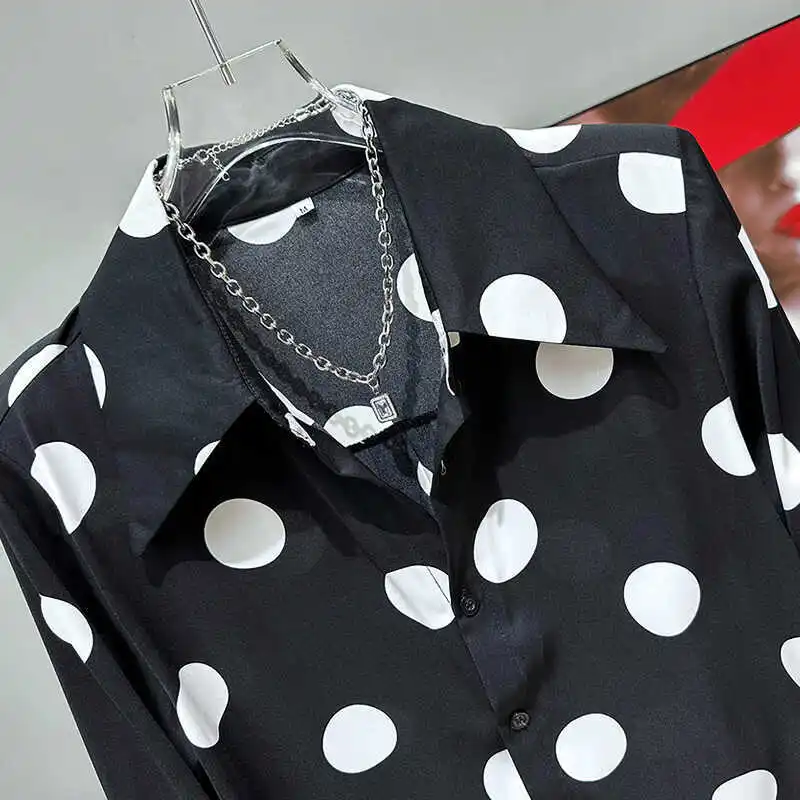 PFHQ Men\'s Polka Dot Printed Shirts Summer Thin Long Sleeved Design Niche Chiffon Single Breasted Comfortable Tops Male 21Z4323