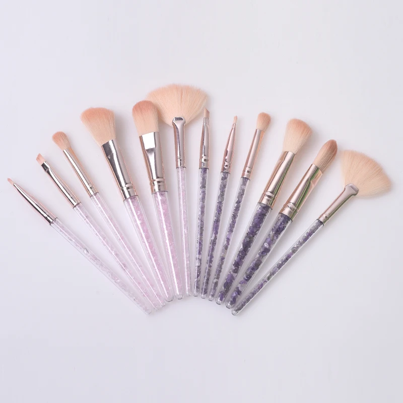 

6pcs Natural Rose Quartz Amethyst Makeup Brushes Set Eyeshadow Blush Foundation Lip Brush Crystal Healing StoneMake Up Brush