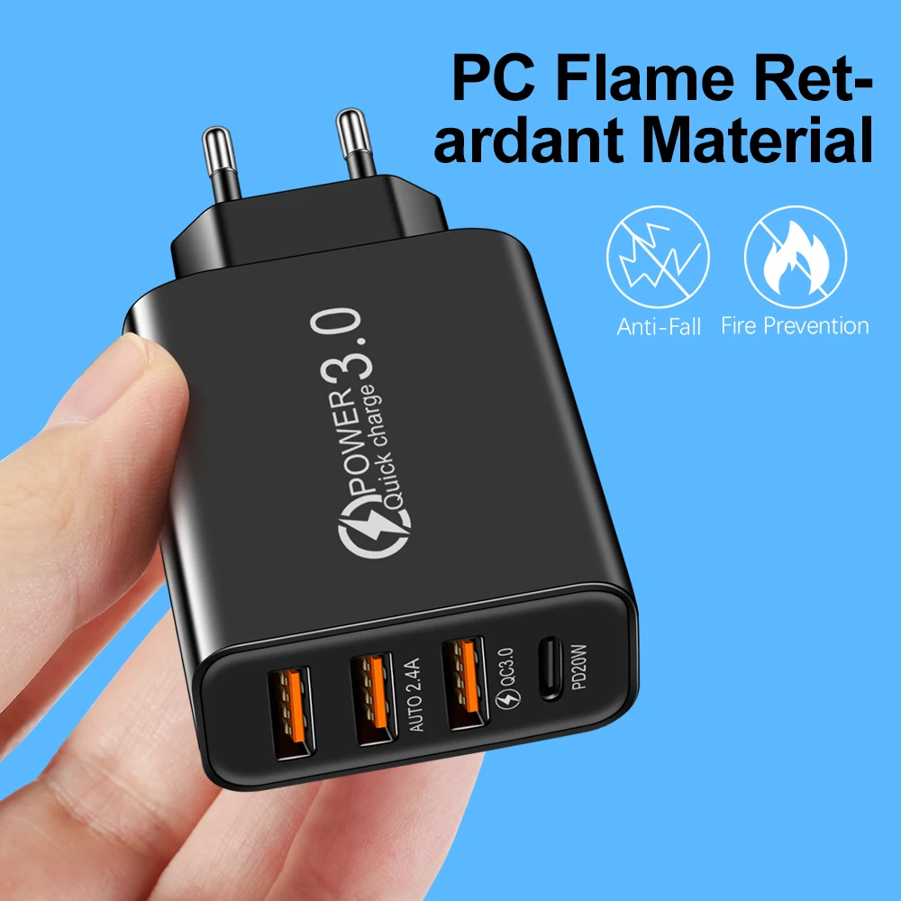 3USB Phone Charger Type-C Quickly Charging Adapter PD20W QC Fast Charger Mobile Phone 5V Volt Power Supply USB Port image 2