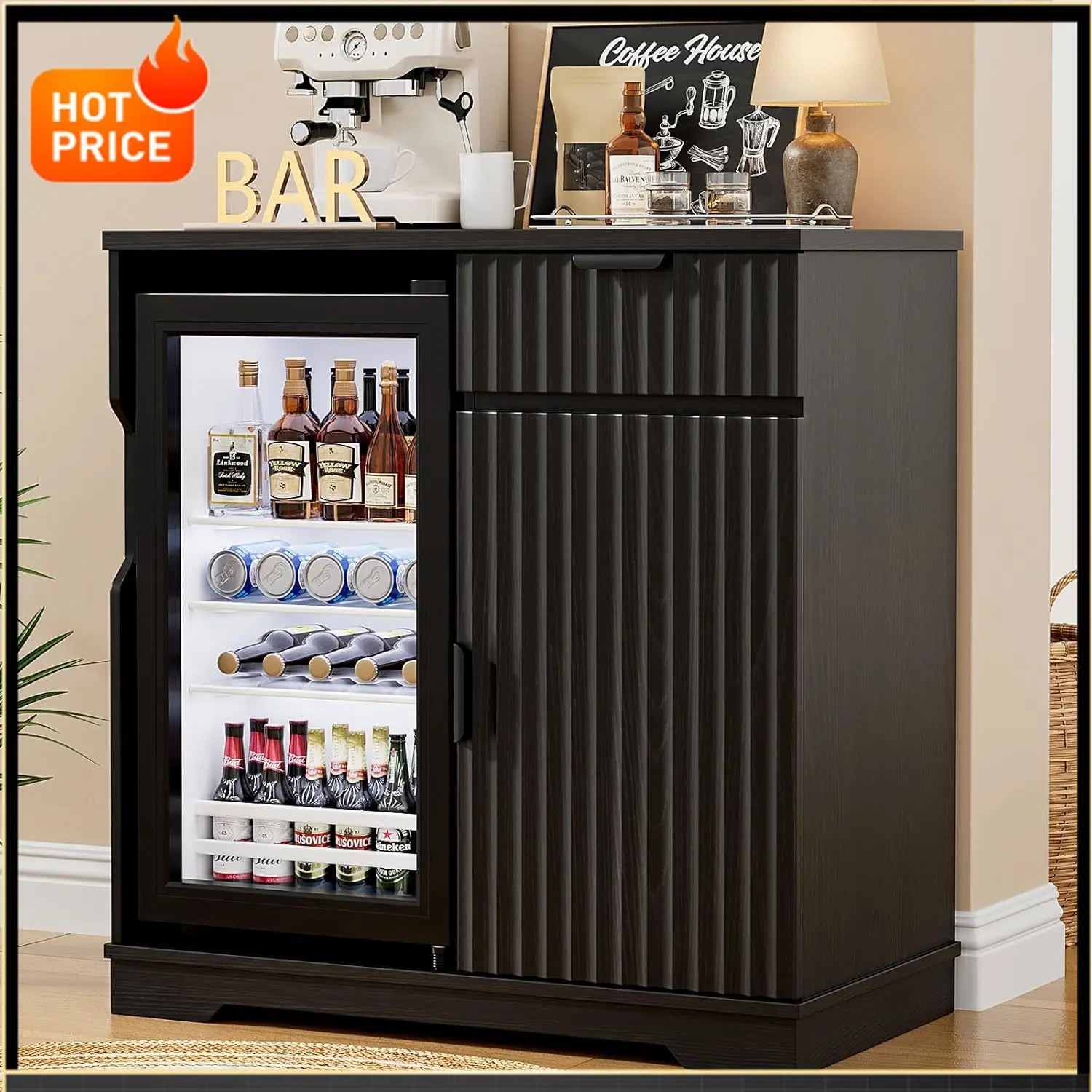 

Бестселлер: Мини-холодильник-шкаф (холодильник в комплекте), рифленый кофейный бар-шкаф с холодильником, выдвижным ящиком и шкафами для хранения