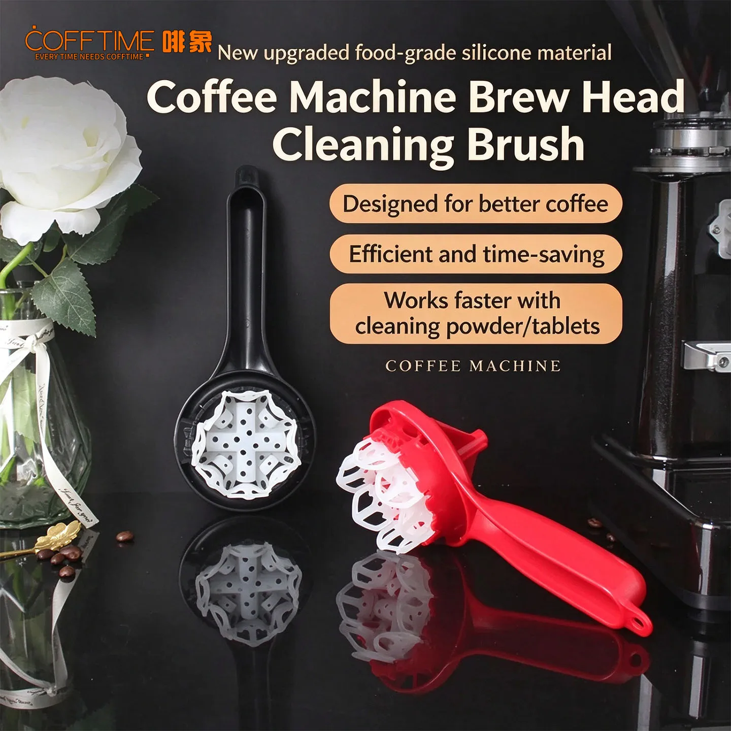 58mm Italian Semi-automatic Coffee Machine Cleaning Brush Silicone Brush Head Backflush Scrubber for Espresso Maker Barista Tool