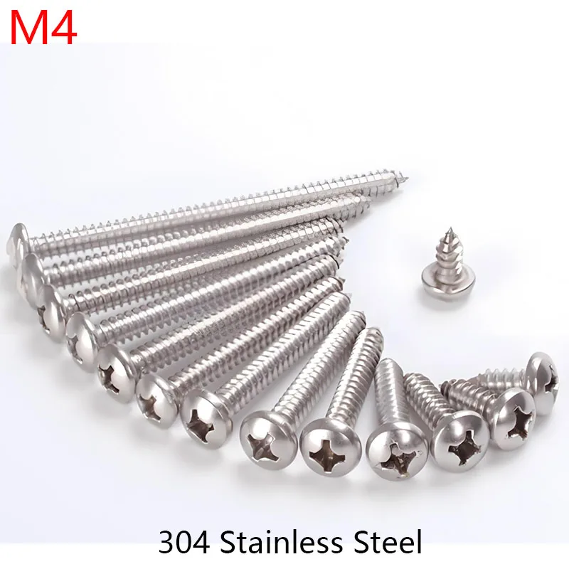M4 304 الفولاذ المقاوم للصدأ عموم رئيس مسامير التنصت الذاتية للخشب فيليبس جولة رئيس الصفائح المعدنية مسامير