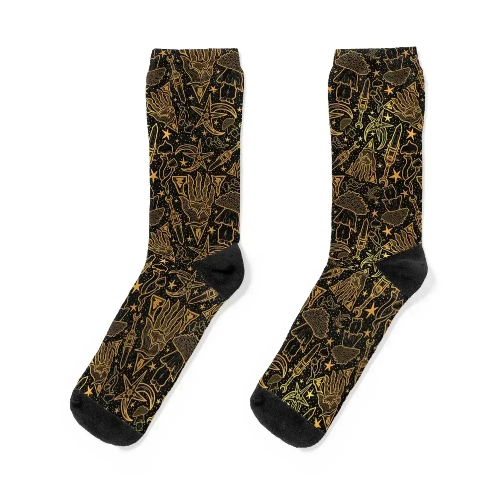 جوارب Nerevar's Incarnate Morrowind Gold Pattern GOTY Edition مستوحاة من المخطوطات Elder Online Fantasy RPG Dunmer Socks