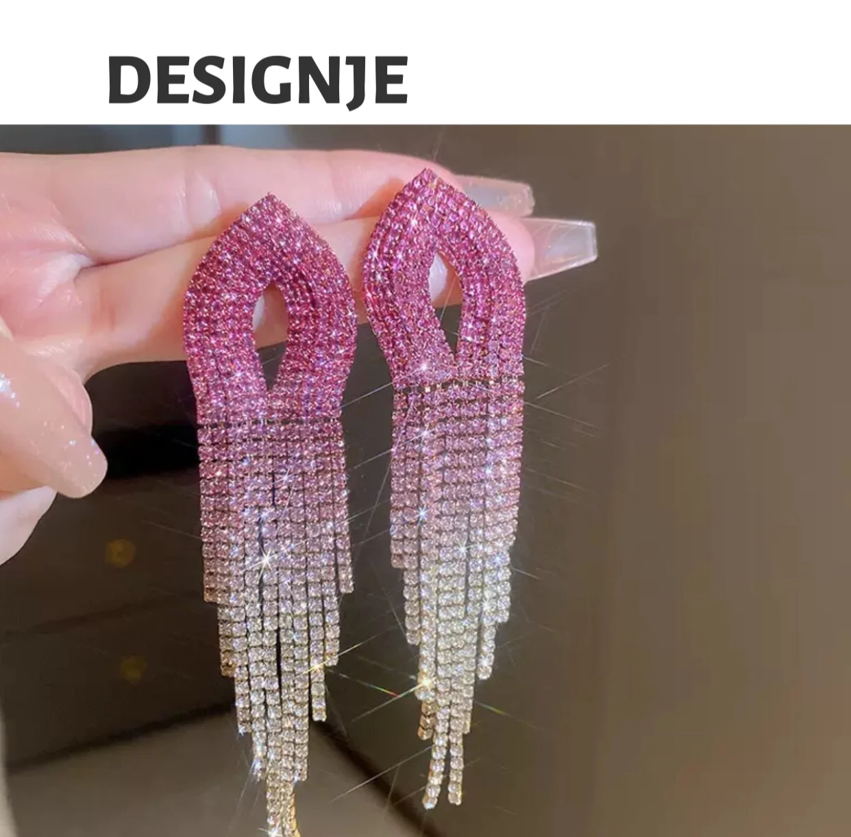 

Hot-selling colorful gradient fringe earrings, luxurious and high-end ear studs, exquisite and exaggerated ear accessories
