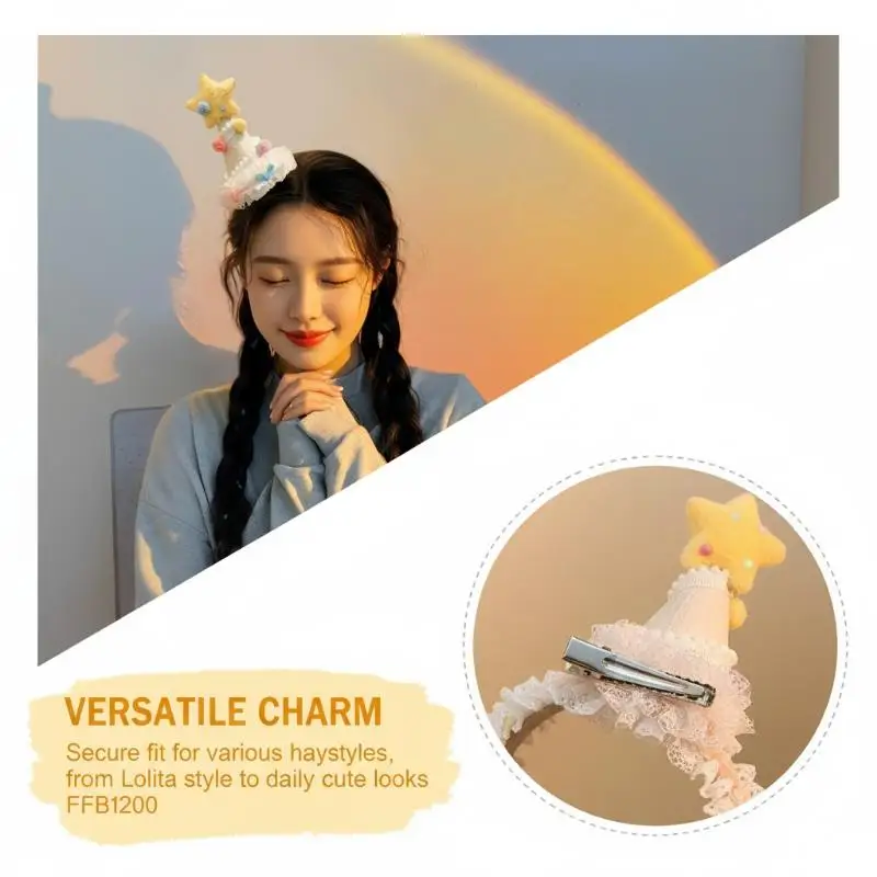 Yellow Star Hair Accessories Birthday Hat Headband for Girls Cake Hair Clip for Festive Party Occasions view 2