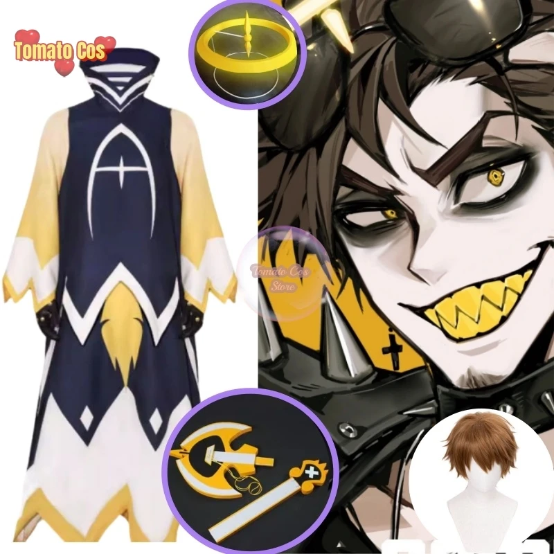 Adam Anime Hazbin Cosplay Costume Hotel Human Angel State First Men Clothes Uniform Cosplay Wig Cosplay Halloween Role Play