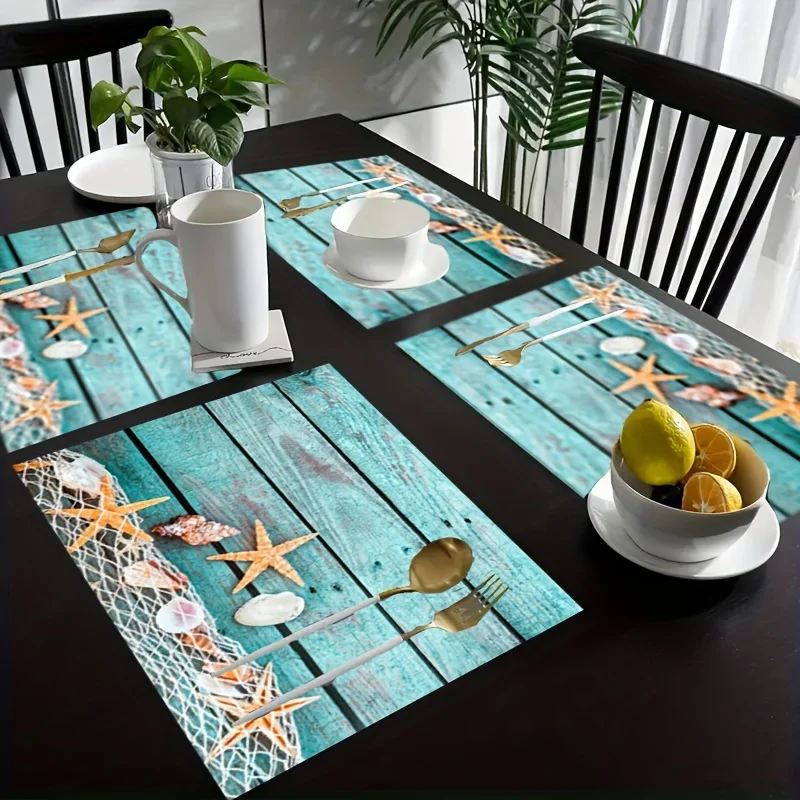

VIKAMA 4/6/8/10PCS Ocean style light luxury dining mat, durable kitchen dining table mat coaster home decoration