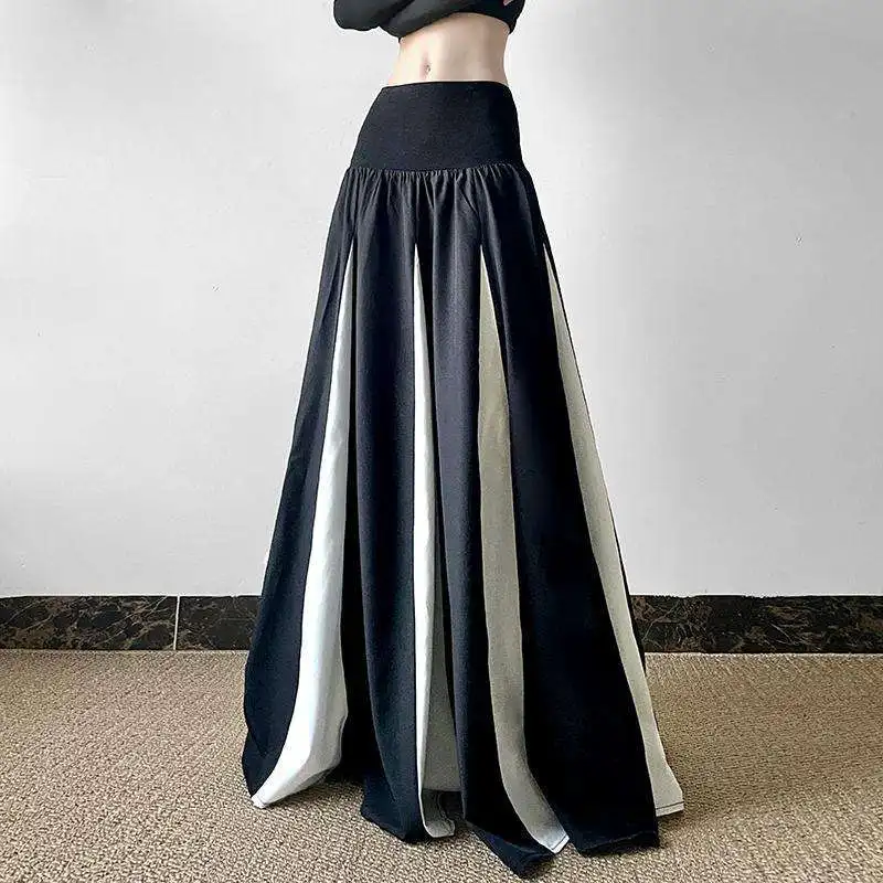 

Oversized Women Clothing Black White Patchwork A-line Skirt Ladies Fashion Loose High Waist Long Dress All-match Pleated Skirt