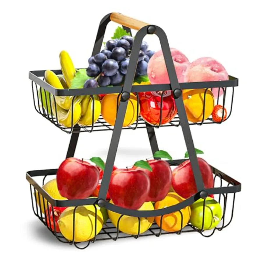 

2 Tier Fruit Basket for Kitchen, Detachable Fruit Bowl for Kitchen Counter, Metal Fruit and Vegetable Storage Stand, Fruits Hol