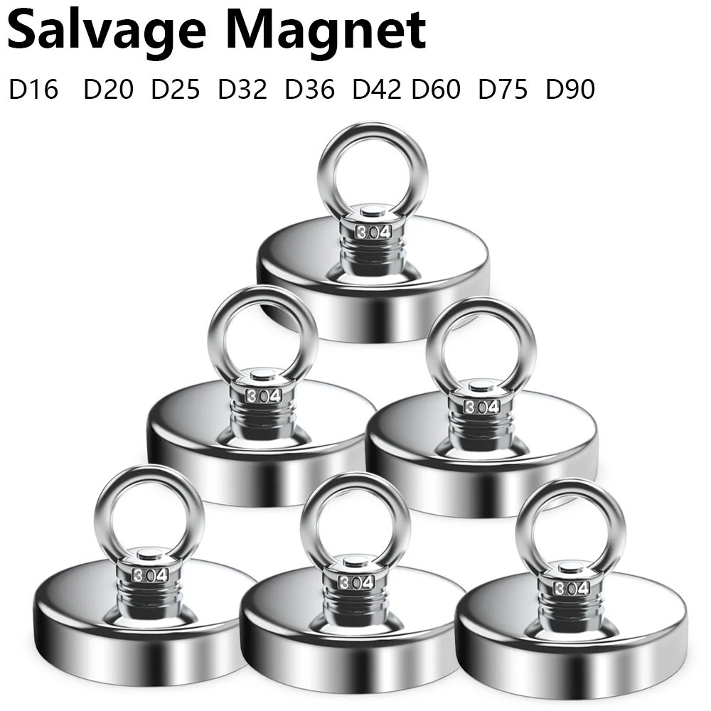 

N52 Fishing Magnet Heavy Duty Search Magnetic Strong Neodymium Magnet Deep Sea Salvage Magnets Mounting with Ring Eyebolt