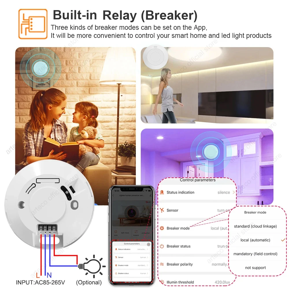 Zigbee-人間の存在モーションセンサー、mmwaveレーダー、輝度検出、スマートライフ、ホームオートメーション、ホームアシスタントと連携、5.8g