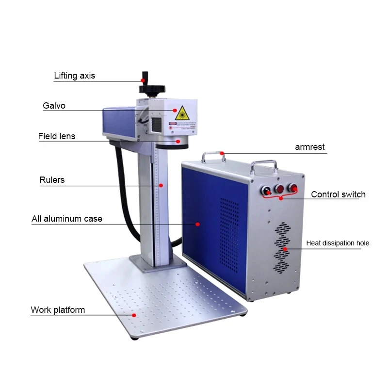 2023 hot sell fiber laser marking machine with rotary JPT or Raycus 20W 30W 50W or 60W 70W 100W metal engraving machine