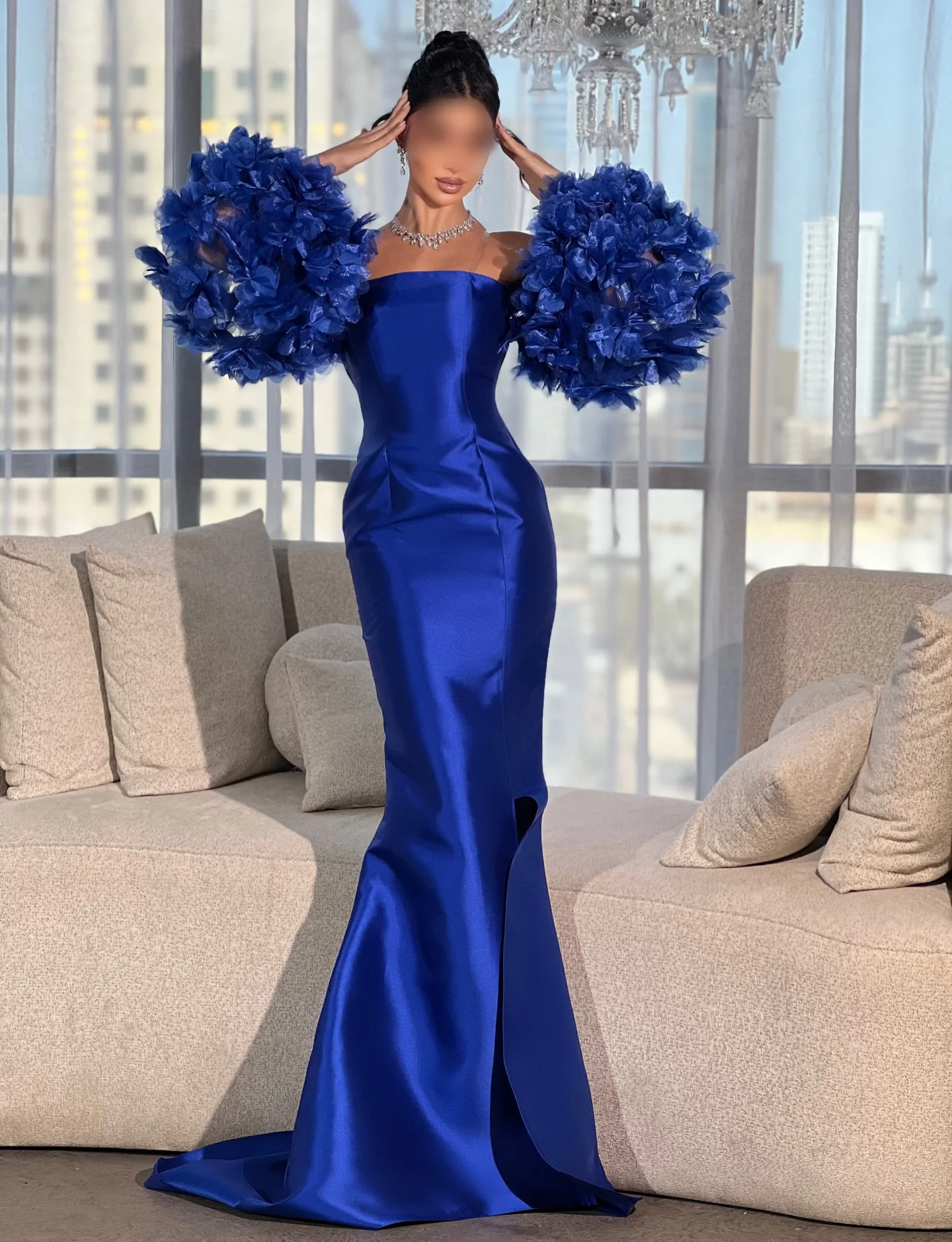 แขนเสื้อทรงบอลลูนสีน้ำเงินรอยัลสำหรับชุดราตรี โดดเด่น ทันสมัยสไตล์ Y2K เหมาะสำหรับงานเทศกาล ชุดเดรสโอเวอร์เลย์แขนเสื้อหรูหราสำหรับงานปาร์ตี้สุดหรู ปี 2026