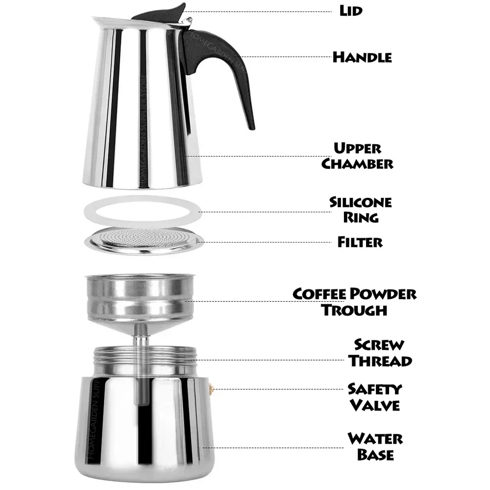 Coffee Maker Machine Moka Pot American Latte Electric Burner Italian French Press Percolator Brew Kettle Stovetop StainlessSteel