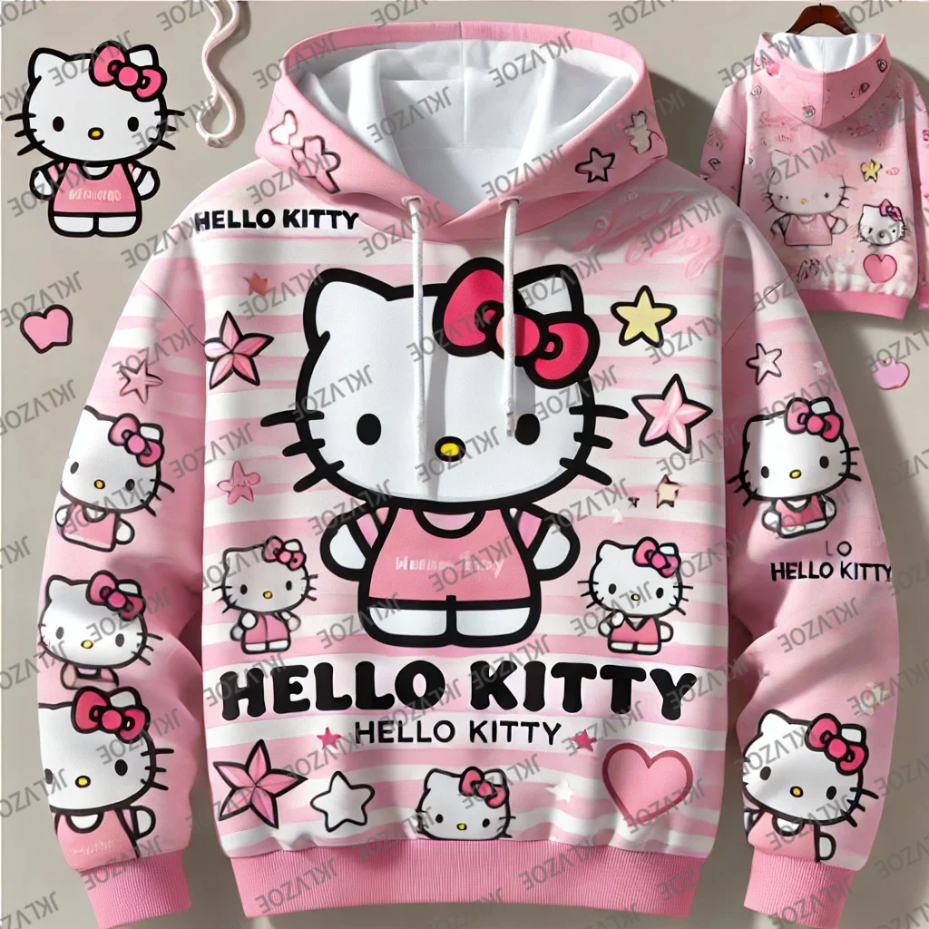 Disney Sanrio Hello Kitty 3D Hoodie Sweatshirt Woman Clothing Harajuku Long Sleeve Hooded Pullover Sweatshirts Sport Hoodies