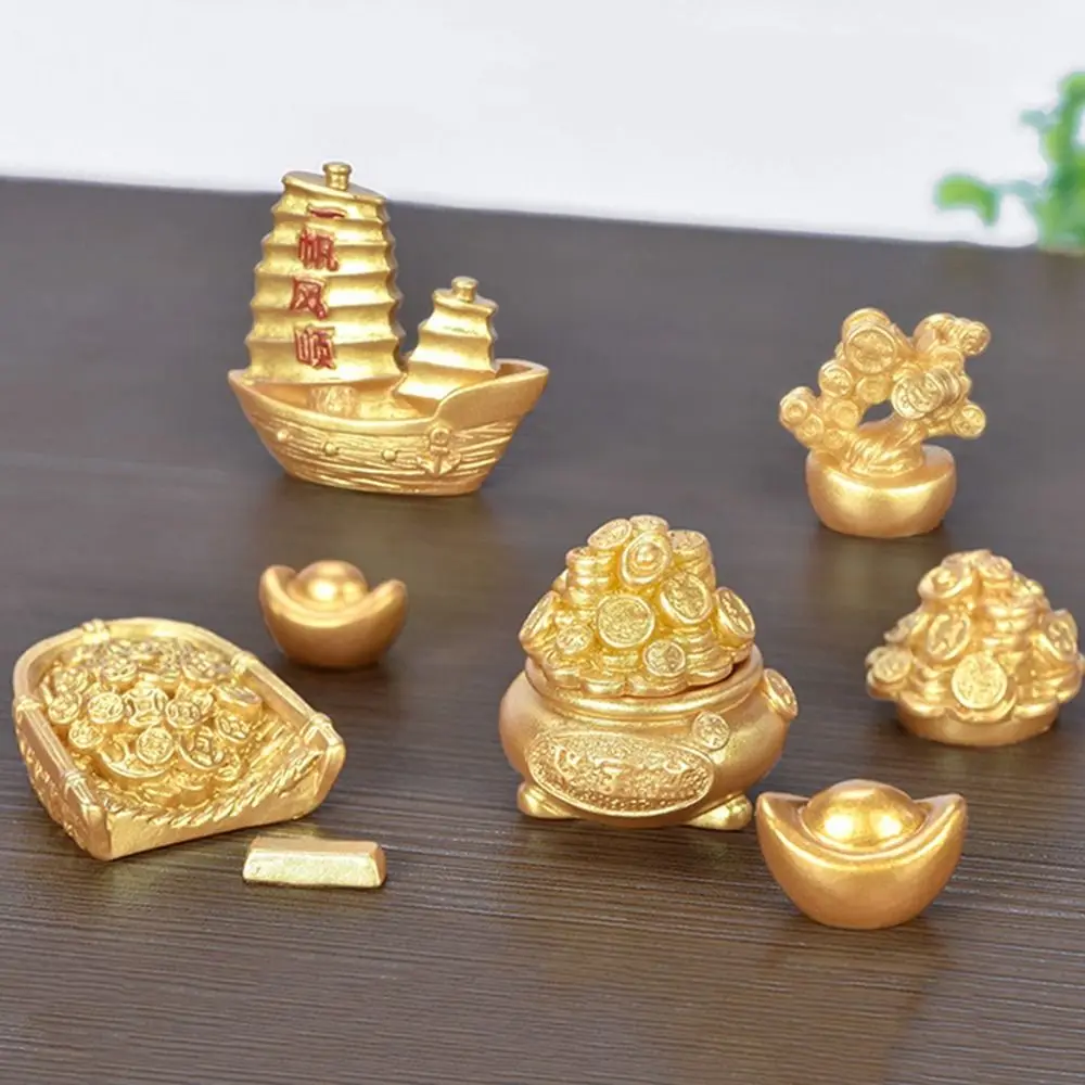 Wealth rolling micro landscape diy ornaments resin crafts New Year gold accessories Yuanbao money tree gourd boat