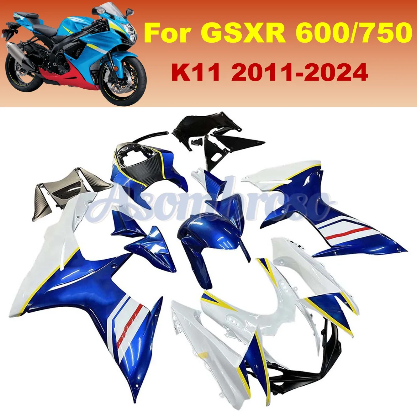 

Fairings For GSXR600 2011-2020 2021 2023 2024 2018 2022 2019 2016 Blue white bodywork set GSXR750 GSX 600 750 K11