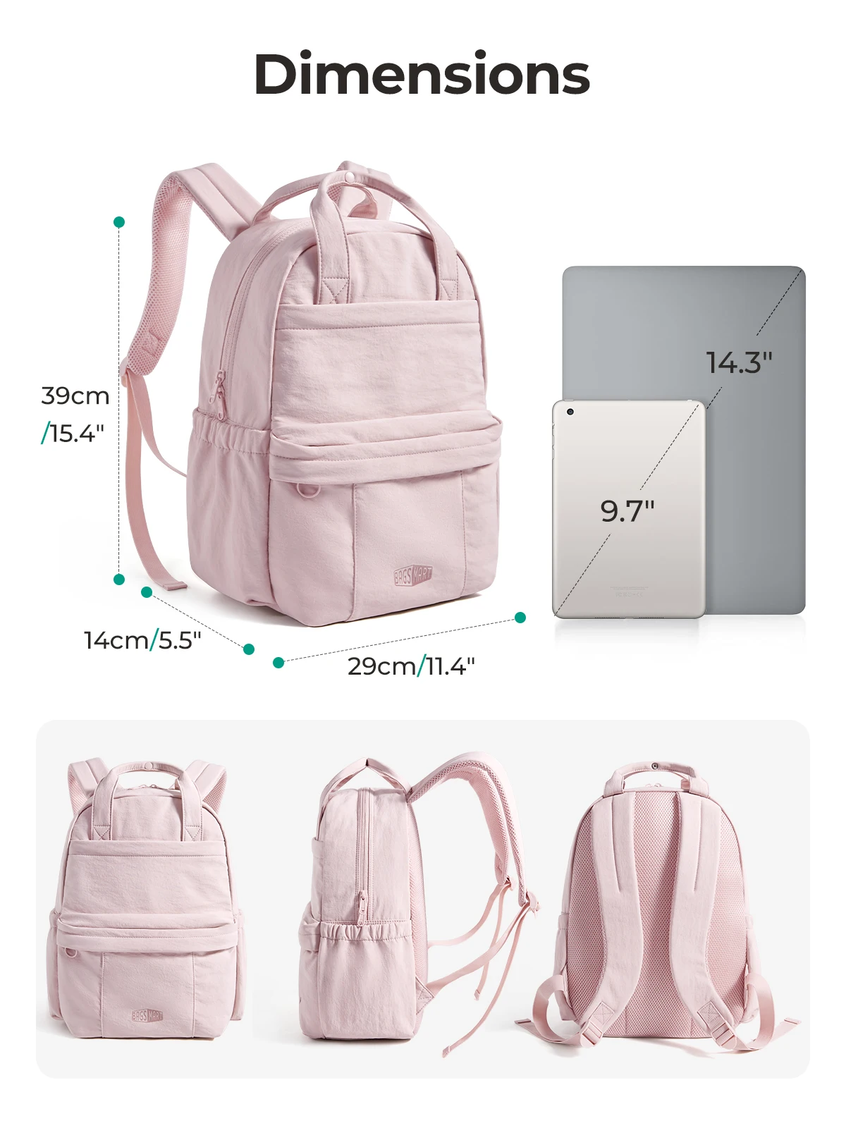 BAGSMART Girls School Backpack Multi-Function Leisure Travel Hand Luggage Backpack Large Capacity Business 14.3 in Laptop Bag