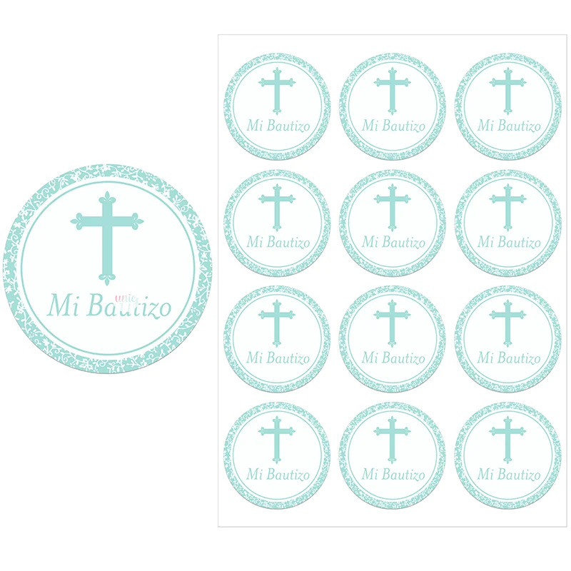 Mi Bautizo Decor Stickers Labels Boy Girl Baptism Party Baby Shower Self-adhesive Sticker Packing Decor 3.5cm/4.5cm