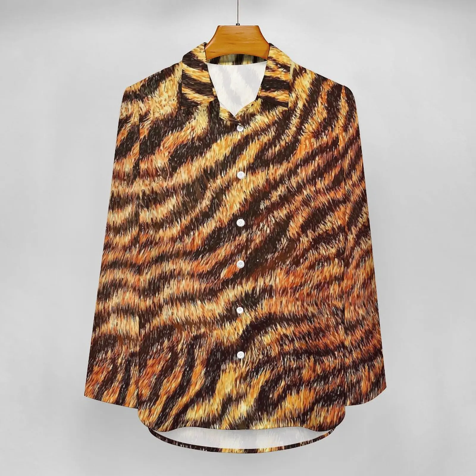 Tiger Print Blouse Women Animal Fur Street Style Loose Blouses Summer Long Sleeve Pretty Shirt Printed Clothing Big Size 2XL 3XL