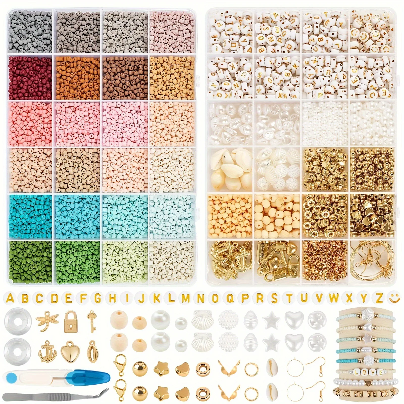 

Glass Seed Beads 24 Colors Spacer Loose Rice Beads and Pearl Accessories Handwork Hobby Beginner DIY Bracelet Jewelry Making Kit