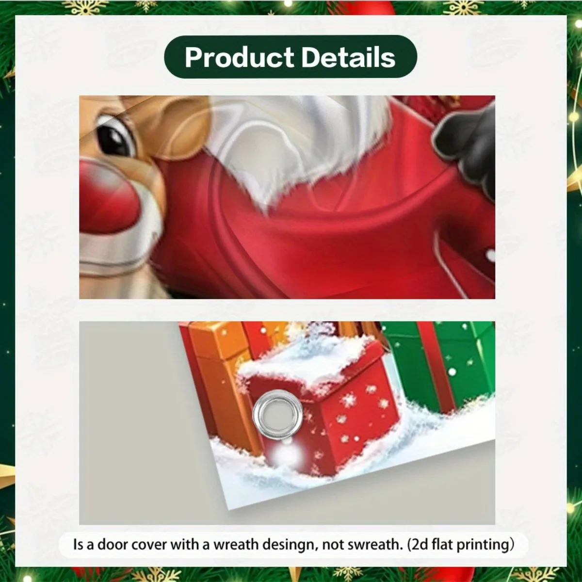 Christmas Door Hanging Sign Banner 35x71 Inch Santa Reindeer Design Merry Christmas Vinyl Holiday Decoration For Home Party