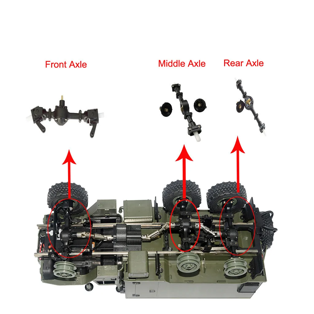 Atualizar eixo dianteiro, central e traseiro de engrenagem de metal com 1 conjunto de peça de montagem de eixo para carro WPL 6WD RC B-16 B-36 peças de carro RC