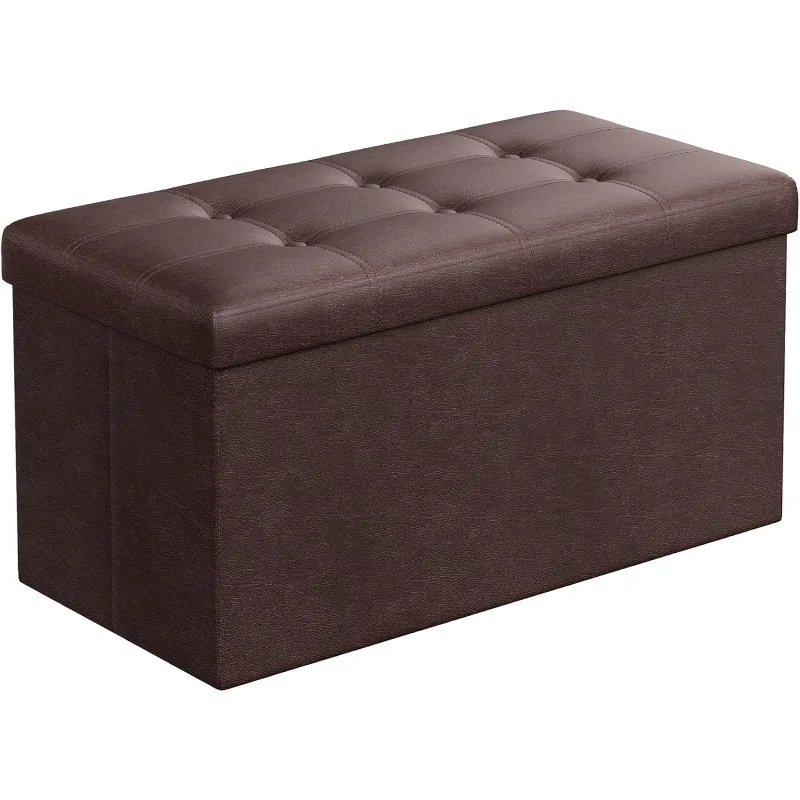 30 Inches Folding Storage Ottoman Bench, Storage Chest, Footrest, Coffee Table, Padded Seat, Faux Leather, Holds up to 660 lb