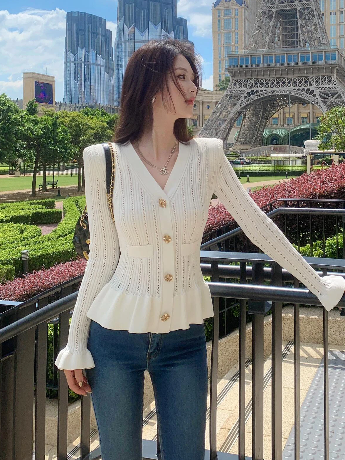 

Новый вязаный свитер/кардиган Sweet Sle для женщин, пальто с ромбовидными пуговицами, шерстяная смесь, с завышенной талией, длинный рукав