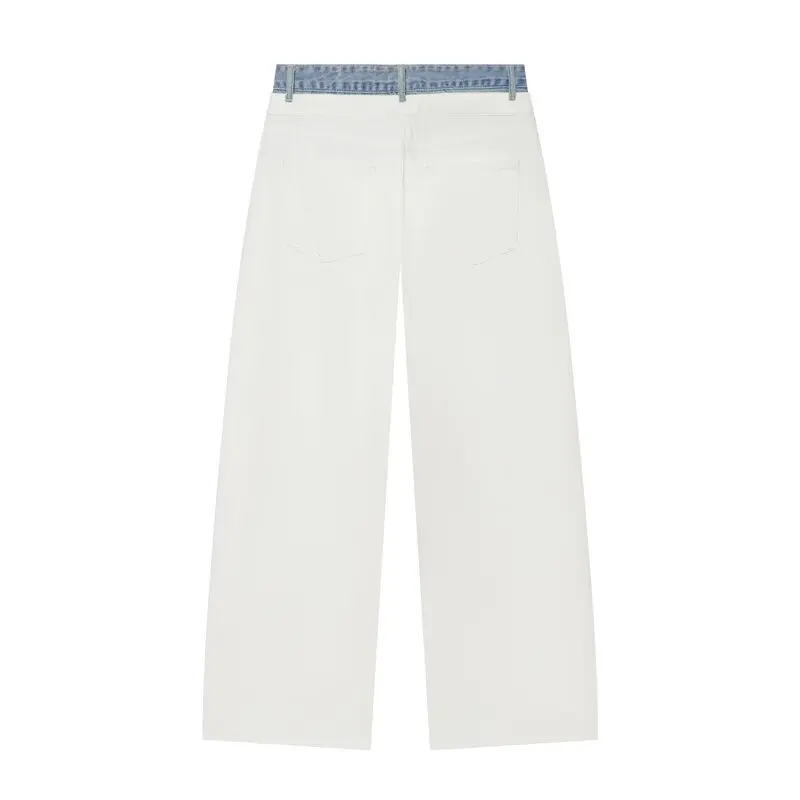 Women's Mid-Waist Double-Layer Waist Wide-Leg Jeans Autumn New Style Comfortable Fit Natural Waist Elastic Fabric