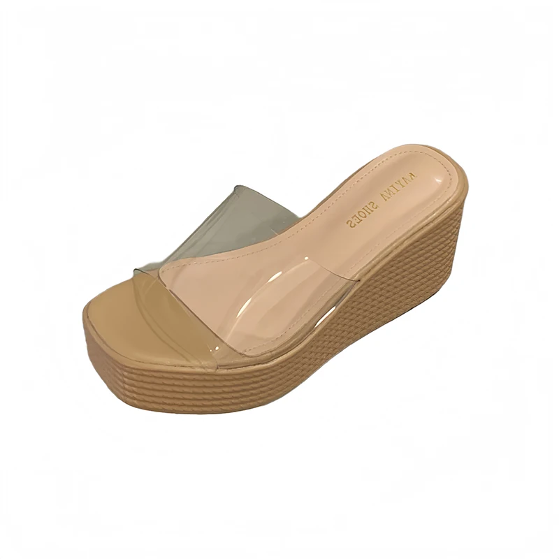 White Heels Slippers Transparent Platform Sandals Leisure Beach Shoes 8cm Wedge Heel Sandals Black Chunky Shoes For Woman view 6