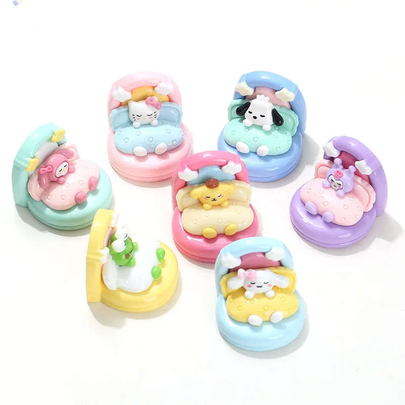 Kawaii Anime Sanrios Sleeping Baby Under Quilt Series Ornaments DIY Resin Figures Toy Doll Parking Plate Key Chain Accessories