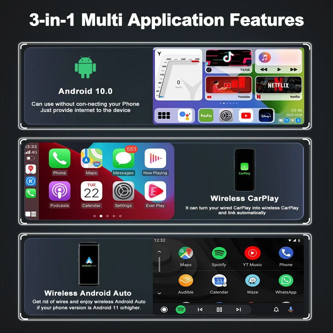 Nuevo MMB MAX 3,0 Android 10,0 OS 8GB + 128GB carplay ai box interfaz HD adaptador inalámbrico CarPlay Android Auto Netflix y YouTube