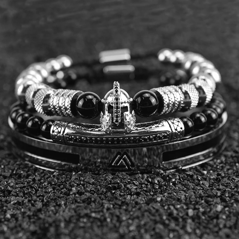 Luxury Set Helmet Bracelets Enemal Bangle Men Viking Logo Stainless Steel Cuff Bracelet For Gentleman style Pulseras Jewelry