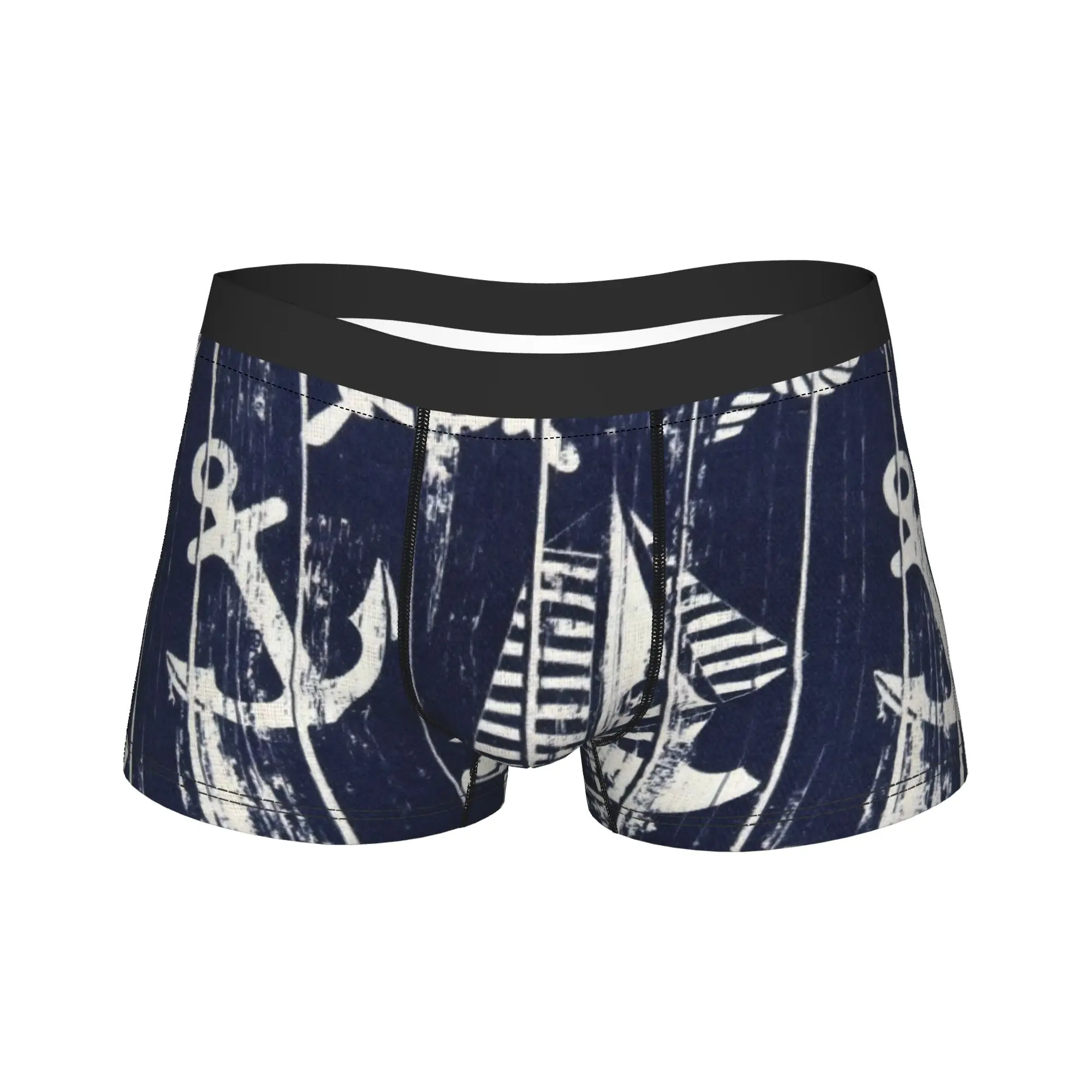 Nautical Anchor Boat Underwear  Men Panties Design Elastic Boxer Shorts High Quality Shorts Briefs Plus Size 2XL