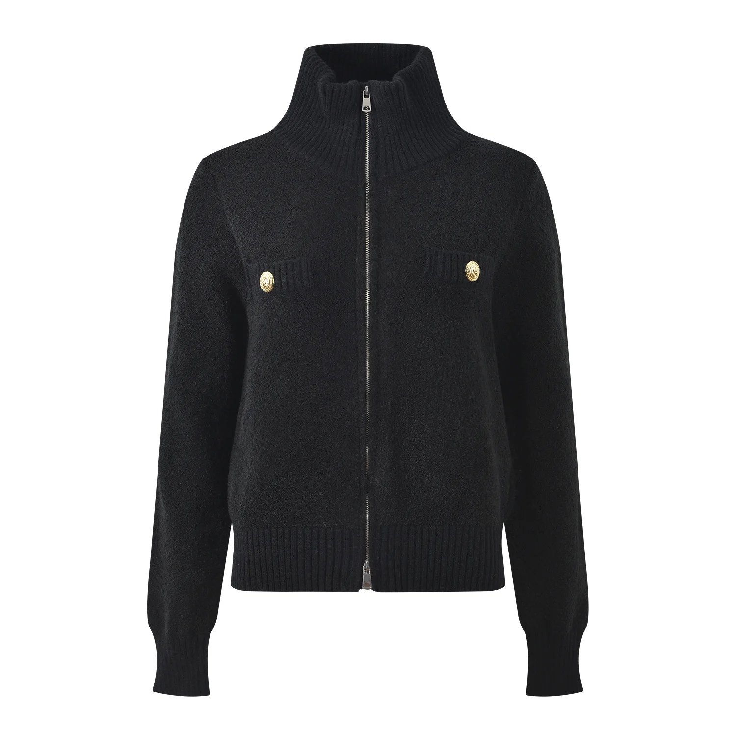 เสื้อคาร์ดิแกนถักไหมพรมคอสูงแบบมีซิปคู่ ให้ความอบอุ่น สวมใส่สบาย เหมาะสำหรับฤดูใบไม้ร่วงและฤดูหนาว แฟชั่นสำหรับผู้หญิง คุณภาพพรีเมียม