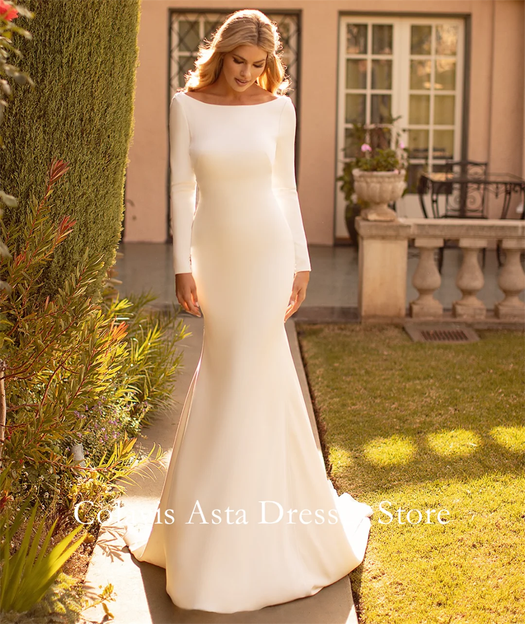 

Fanan свадебное платье цвета слоновой кости с вырезом лодочкой и длинными рукавами, элегантное свадебное платье из крепа со шлейфом, Vestidos De Novia