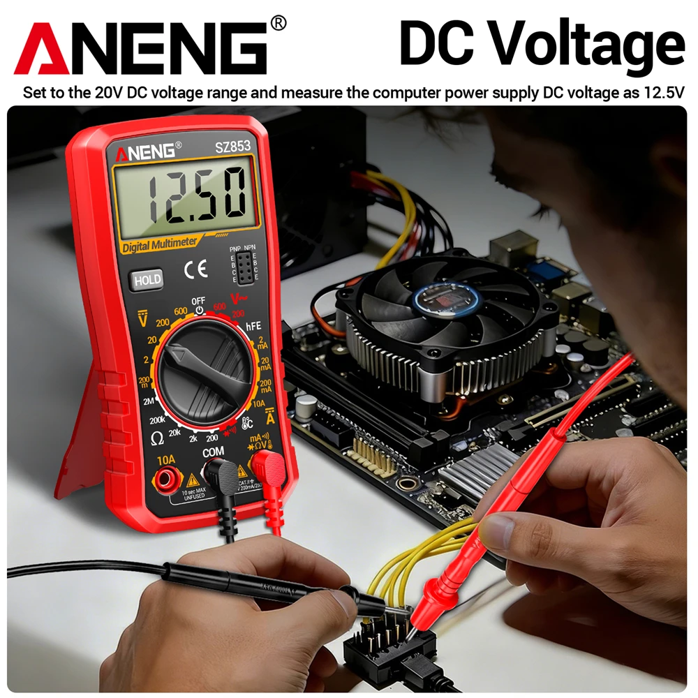 ANENG 1999 CountsAC/DC Voltage Current Ohm Temperature Tester hFE Triode Meter Electrical Tools Mini Digital Multimeter  SZ853