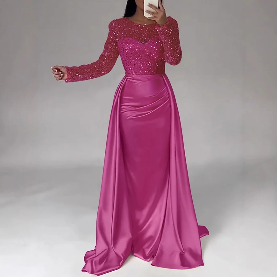 2025 Banchetto da donna a maniche lunghe Elegante Lady Host Anno-End Party Host Personalità Queen Abito da sera con paillettes