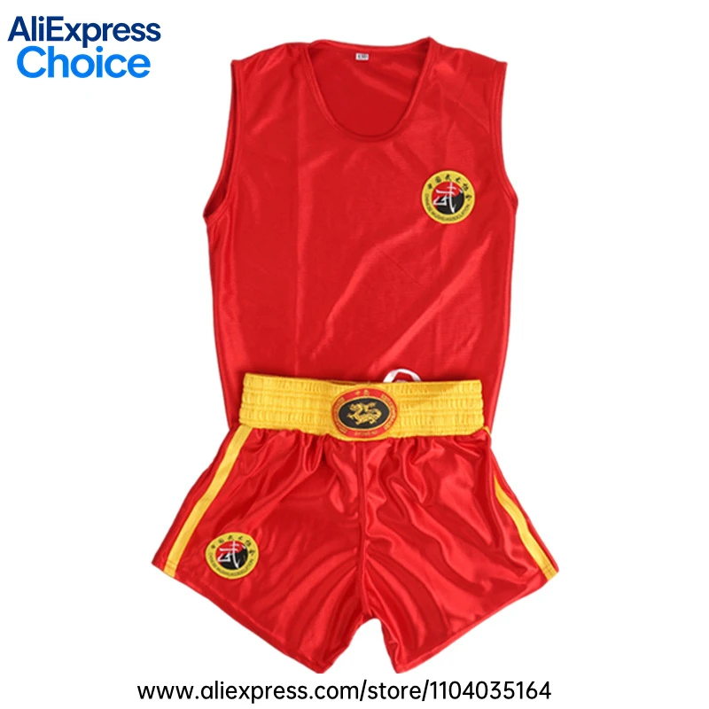 Boxshorts Sanda Wushu Uniform Herren Damen Kinder Muay Thai Shorts Shirt Set Kampfsport Kickboxen Trainingskleidung Rot Schwarz Blau