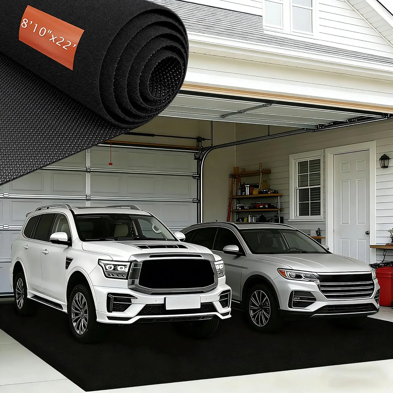 

8'10" x 22' Oversized Garage Floor Mat, Oil Absorbent Felt Top with Leak-Proof Rubber Backing, Heavy Duty Floor Protector for