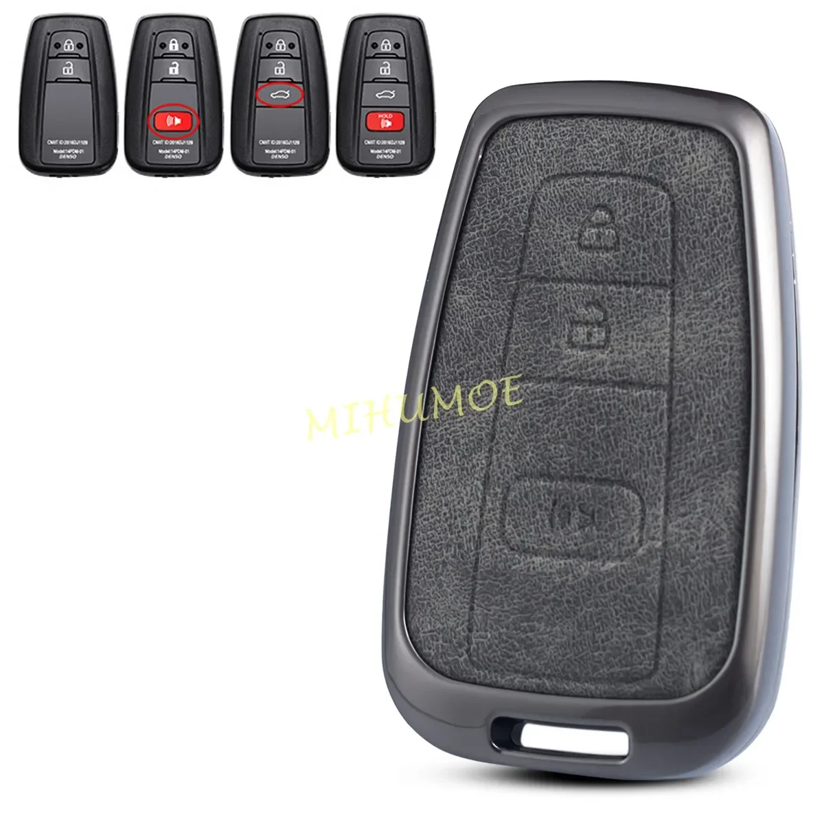 Do Toyota RAV4 Camry Highlander Avalon Kluger Corolla Prius C-HR Prado Mirai 86 Szary skórzany pokrowiec na kluczyk samochodowy Akcesoria