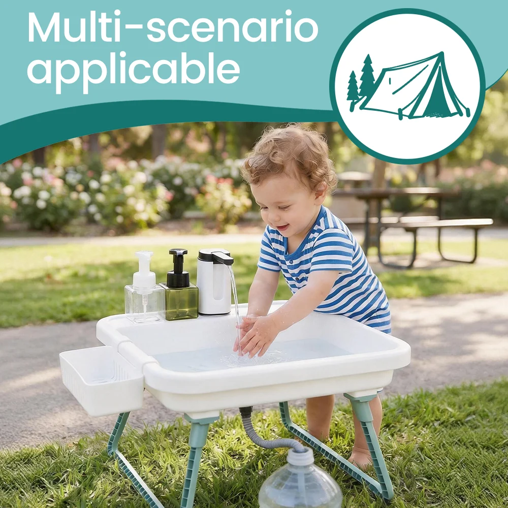 Portable Camping Sink with Electric Faucet, Hand Washing Station with Drain Hose & Adjustable Stand, Portable Hand Washing Stati