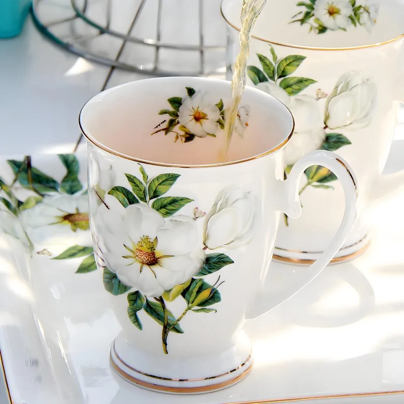 300ML, bone china funny coffee mugs, porcelain floral painting, vintage countryside espresso cups, drinkware taza tea cup art
