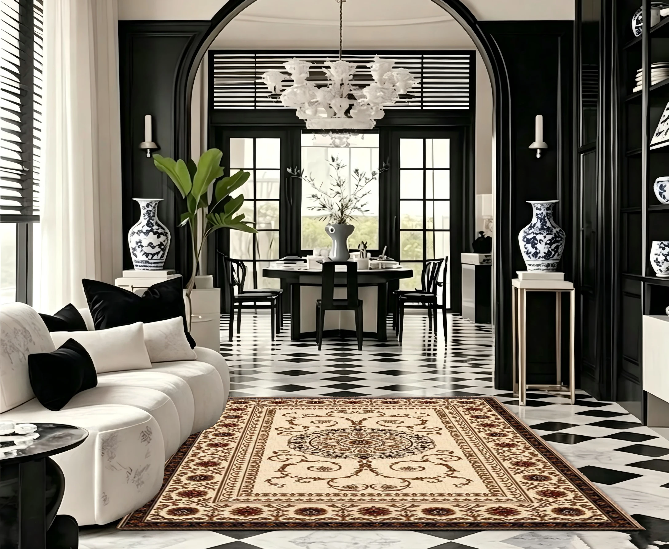 Classic European Medal Pattern Carpet Vintage Floral Border Carpet Soft Washable Indoor Floor Carpet Suitable for Living Room Bedroom Home Decoration