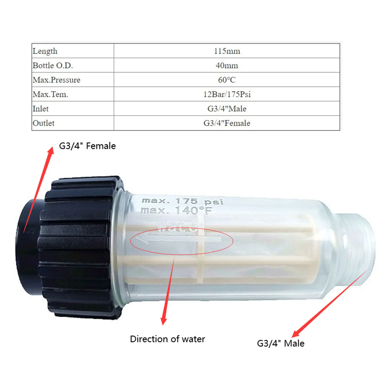 

For Kärcher Water Filter Internal Thread Plastic External Thread For Pressure Washer Garden Pump 3/4 Inch Connection
